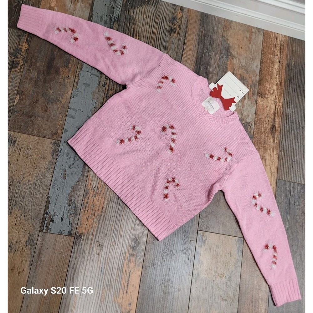 No Comment Girls Pink Candy Cane Christmas Ugly Pullover Sweater Size 14